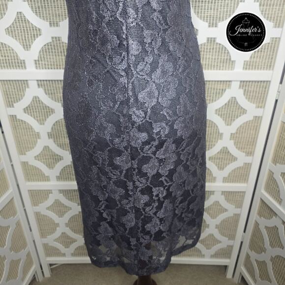 Coldwater Creek NWT Metallic Slate Gray Floral Lace Twisted Waist Dress Size 14 - Picture 10 of 13